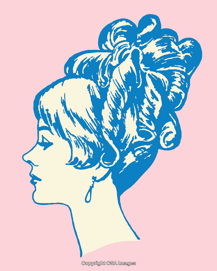 Vintage Style Profile Illustration with Pink and Blue Color Palette