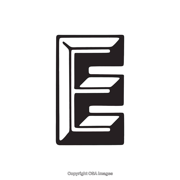 Stylized Black and White Toony Letter E on White Background