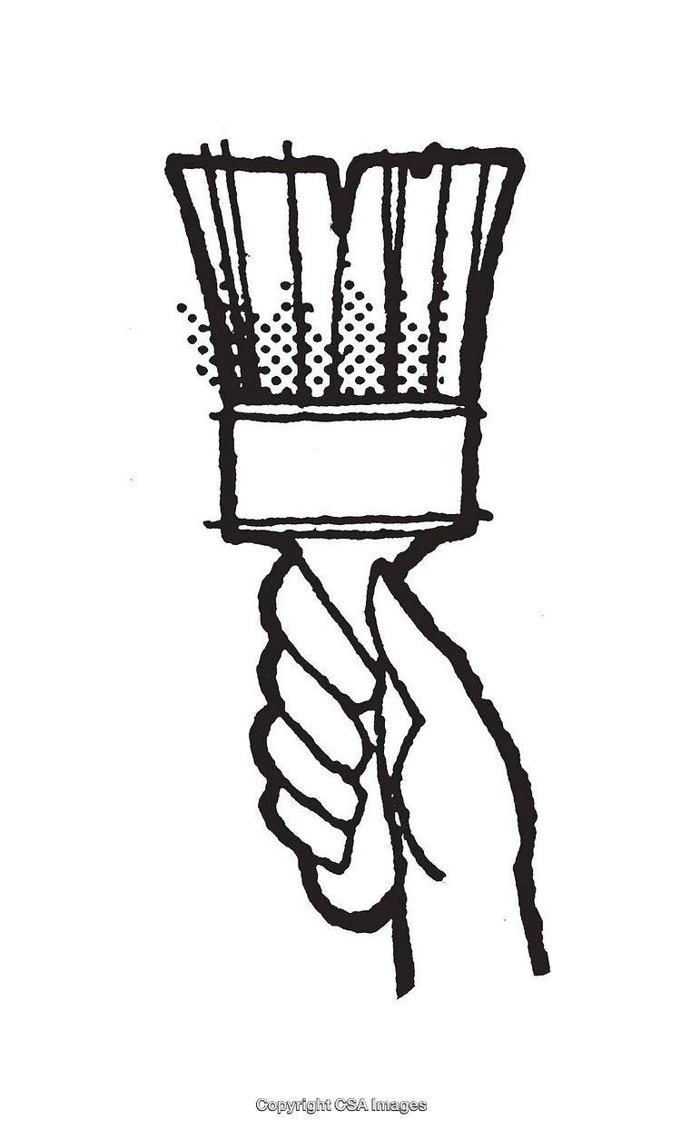 Hand Holding Paintbrush Black and White Line Art Illustration