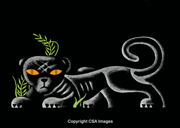 Stylized Illustration of Panther in Jungle with Green Foliage and Dark Background