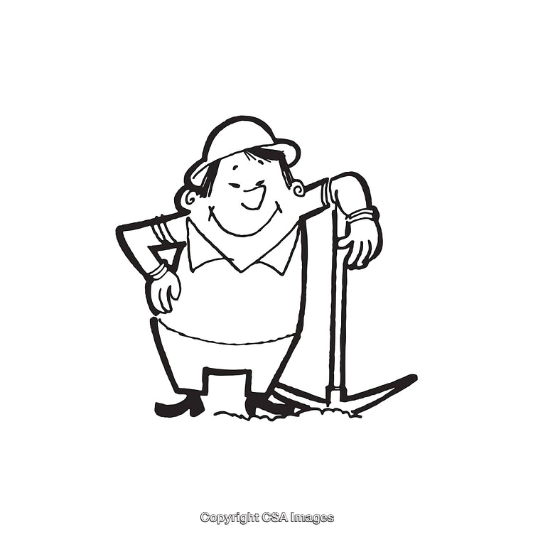 Cheerful Worker Holding a Tool in Black and White Illustration