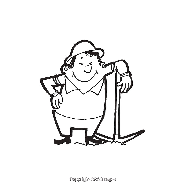 Cheerful Worker Holding a Tool in Black and White Illustration