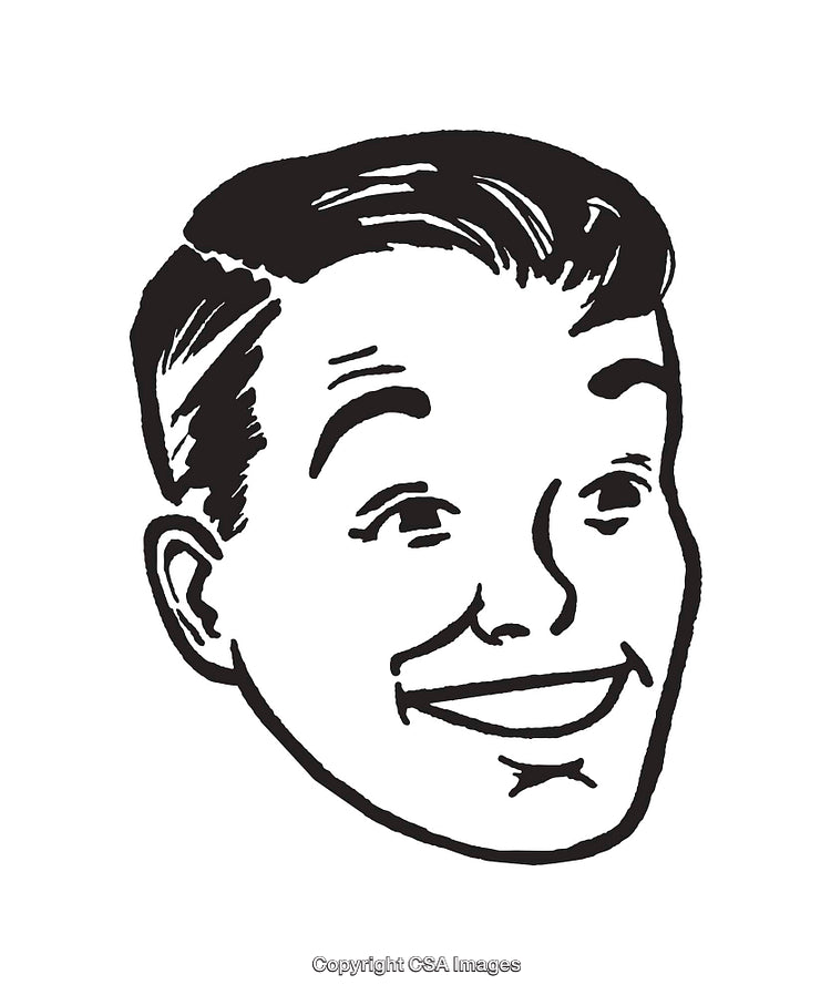 Retro Black And White Illustration of Smiling Male Face