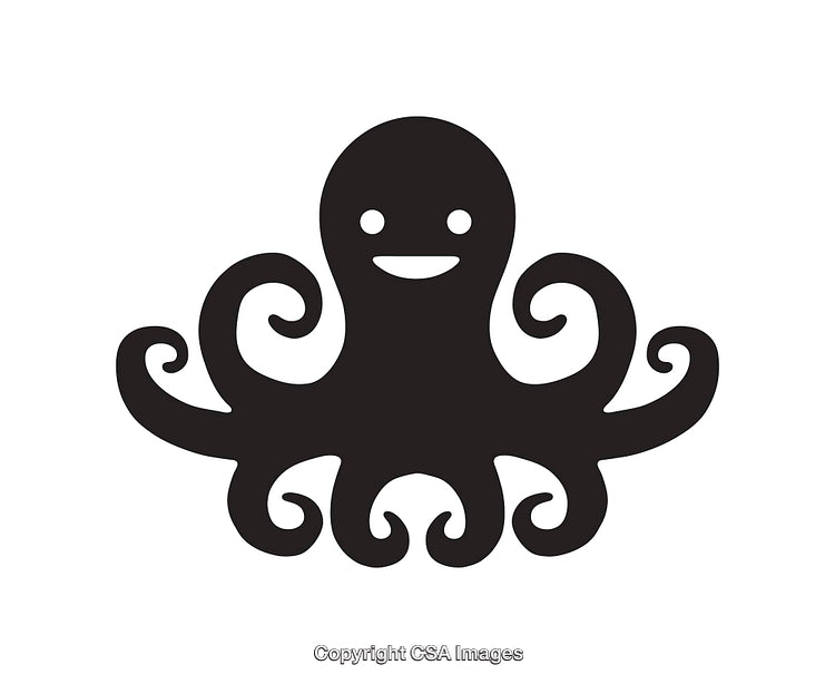 Black and White Smiling Octopus Icon Symbolizing Playfulness