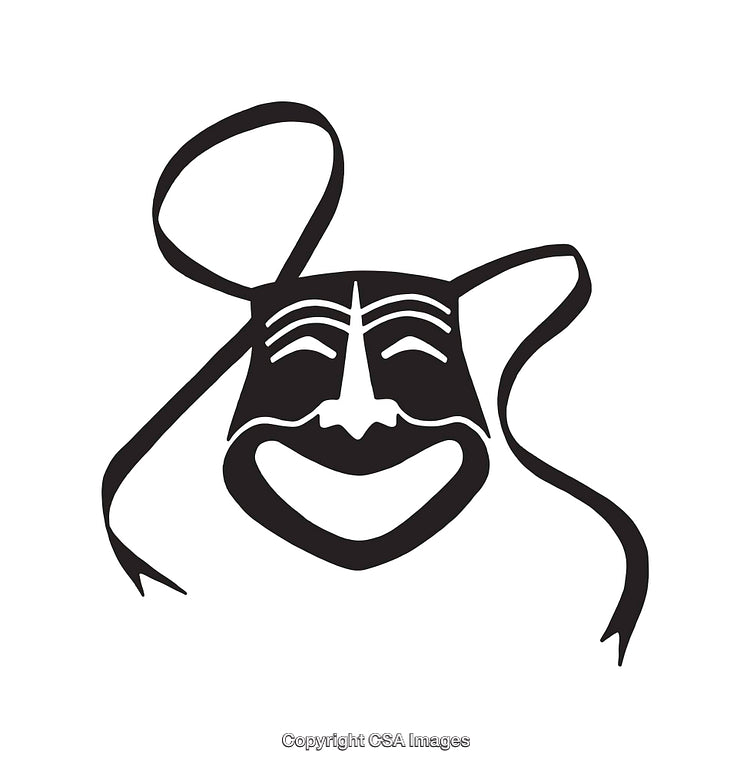 Black and White Line Art Illustration of a Happy Mask Design
