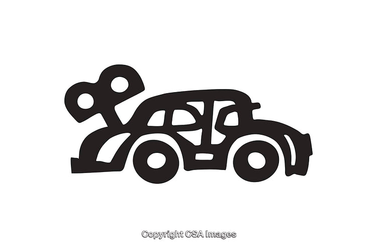 Black and White Illustration of a Wind-Up Toy Car