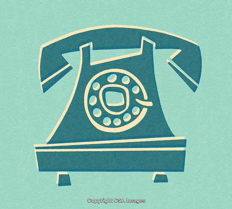 Retro-Styled Illustration of a Classic Rotary Dial Telephone on a Colorful Background