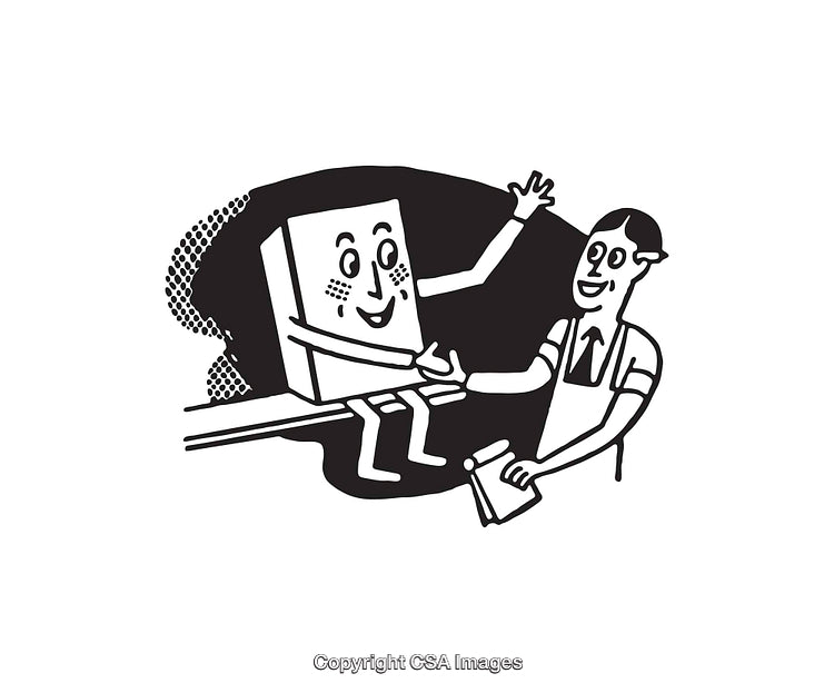 Retro Black and White Illustration of Business Interaction and Cooperation