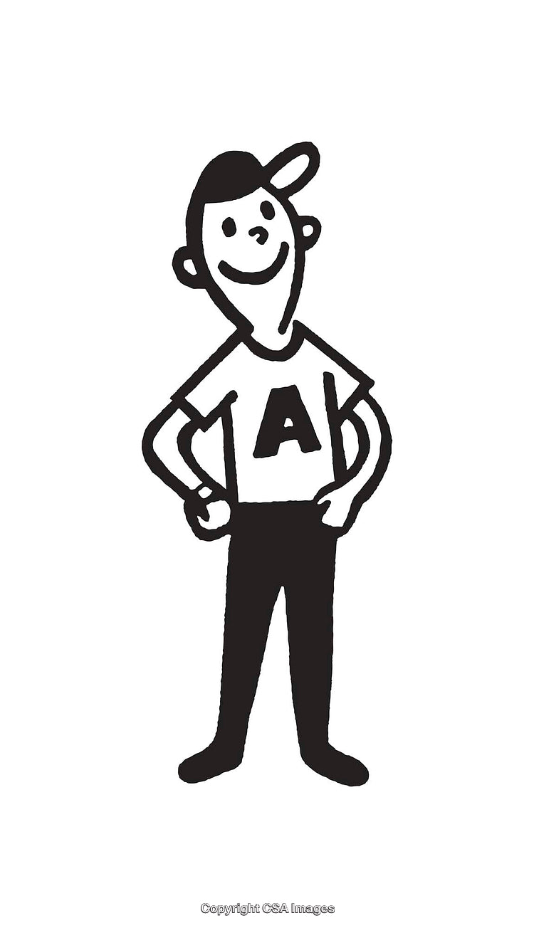 Simple Black And White Line Art of a Cheerful Boy With a Cap