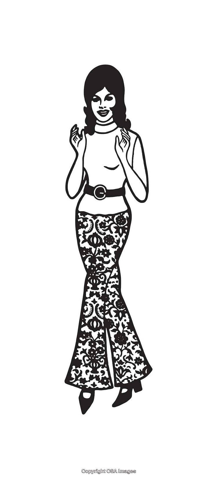 Retro Styled Black and White Line Art Illustration of a Woman