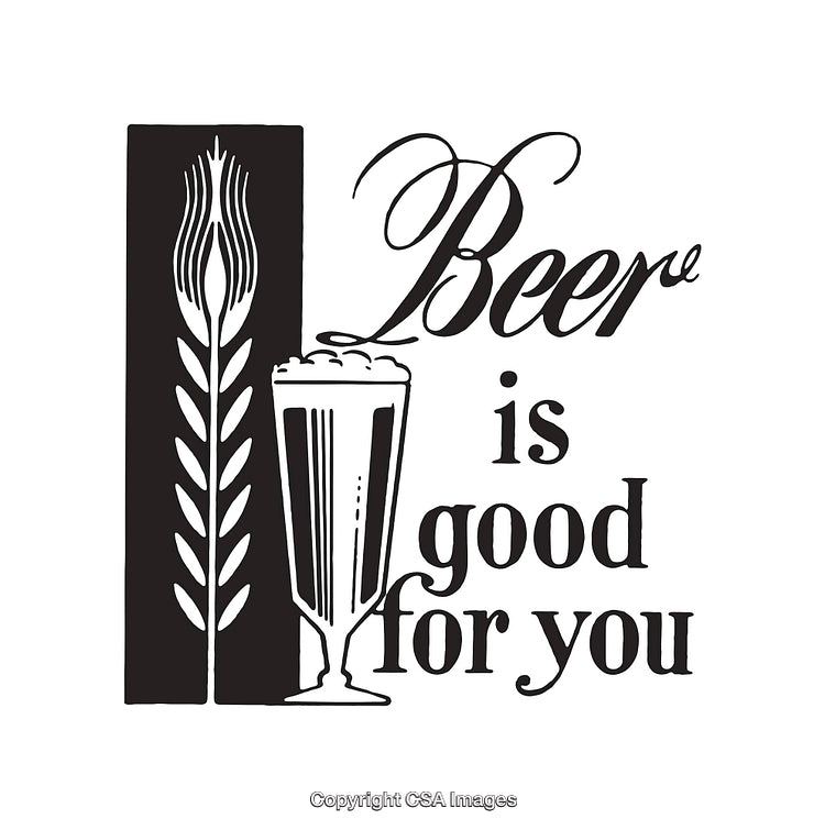 Black and White Graphic Promoting Beer with Decorative Elements and Text