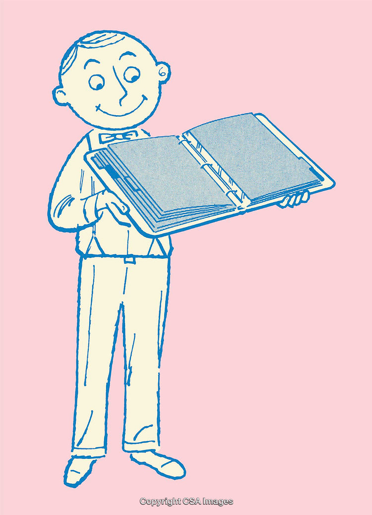 Retro Styled Illustration of a Man Holding an Open Book