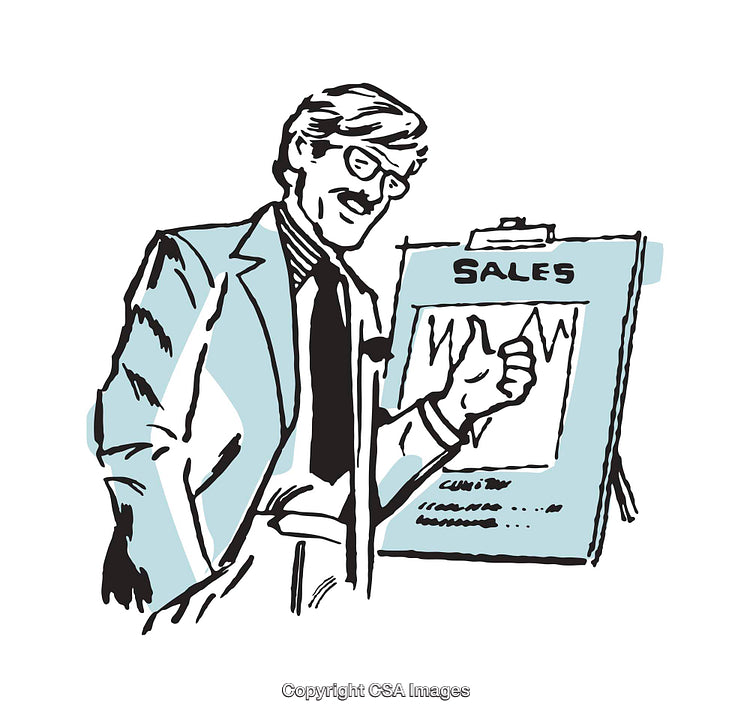 Businessman Illustrating Sales Growth with Chart Presentation in Illustration Style