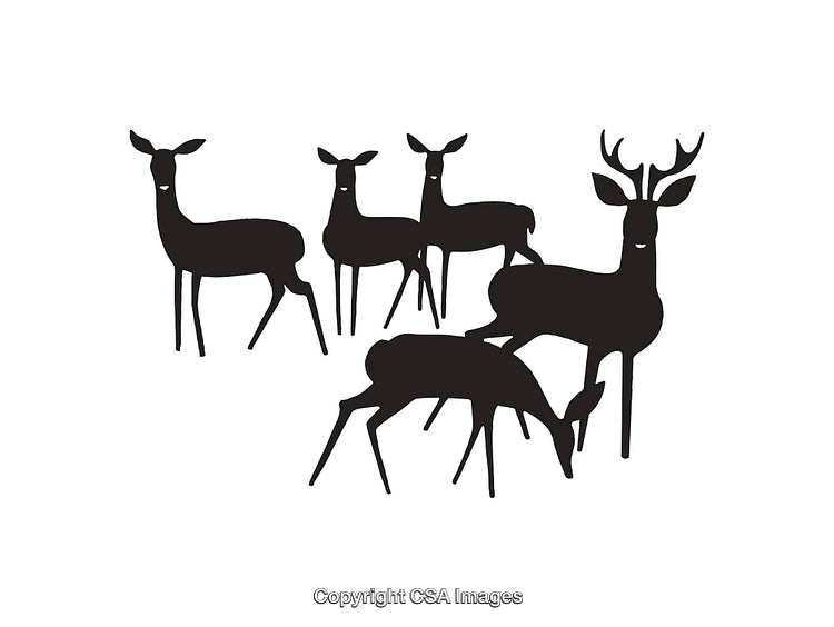 Black and White Silhouette Illustration of Deer Group in Nature
