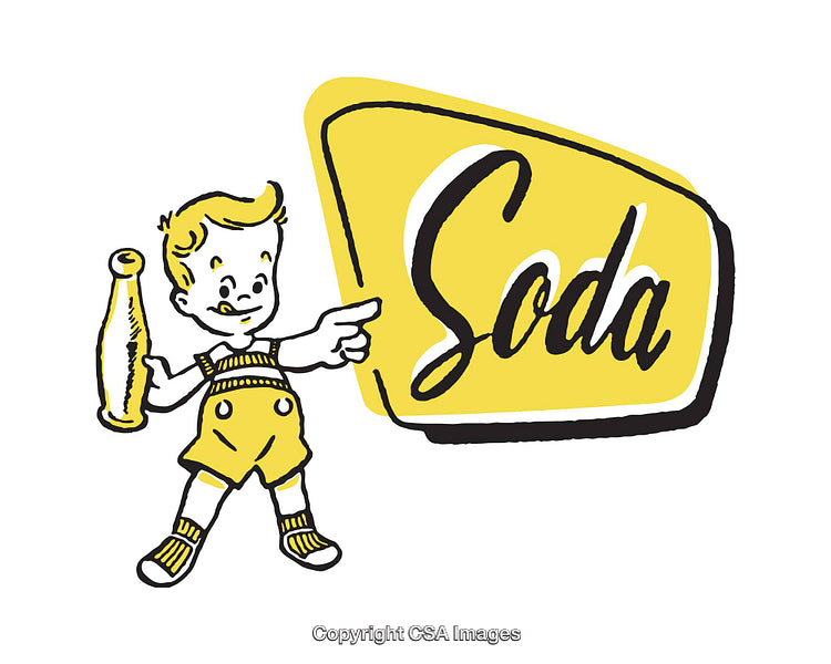Retro Style Illustration of Soda Advertisement with Cartoon Character