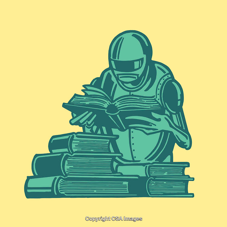 Futuristic Robot Reading Books in a Minimalist Illustration Style