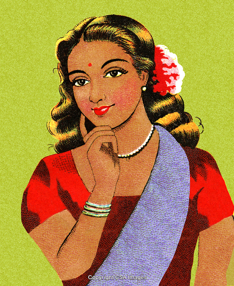 Vintage Illustration of a Woman with Elegant Attire and a Flower Adornment