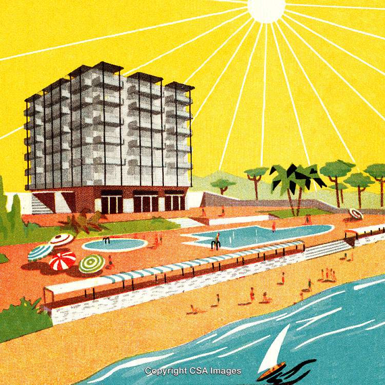 Modern Beach Hotel with Poolside Views and Coastal Scenery