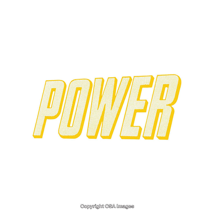 Bold Yellow Power Text with Dynamic Style on White Background