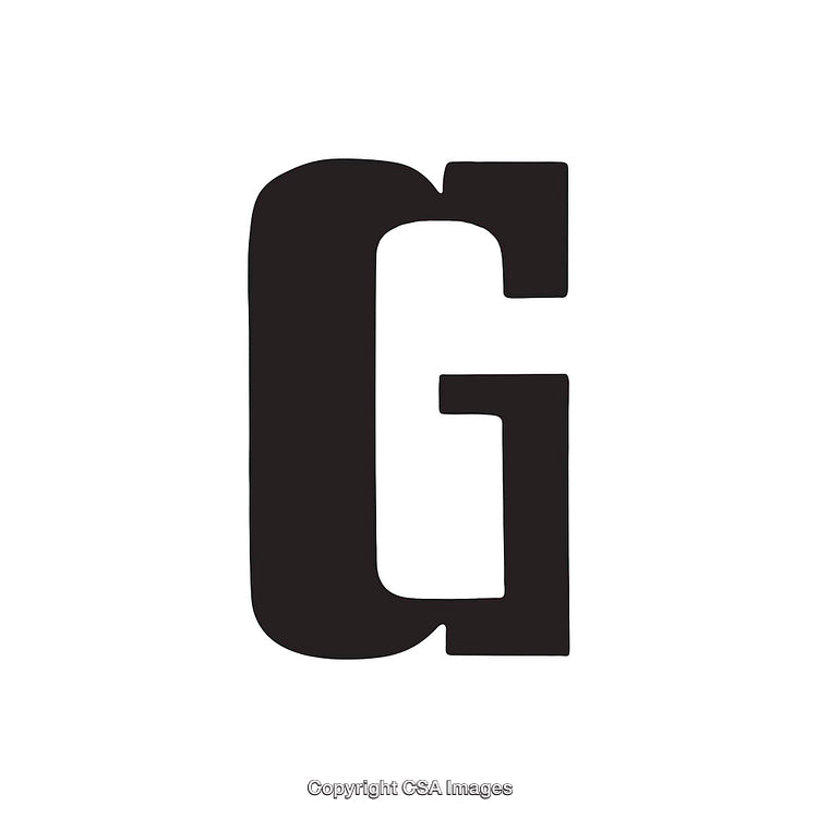 Black Capital Letter G in Bold Serif Typeface on White Background