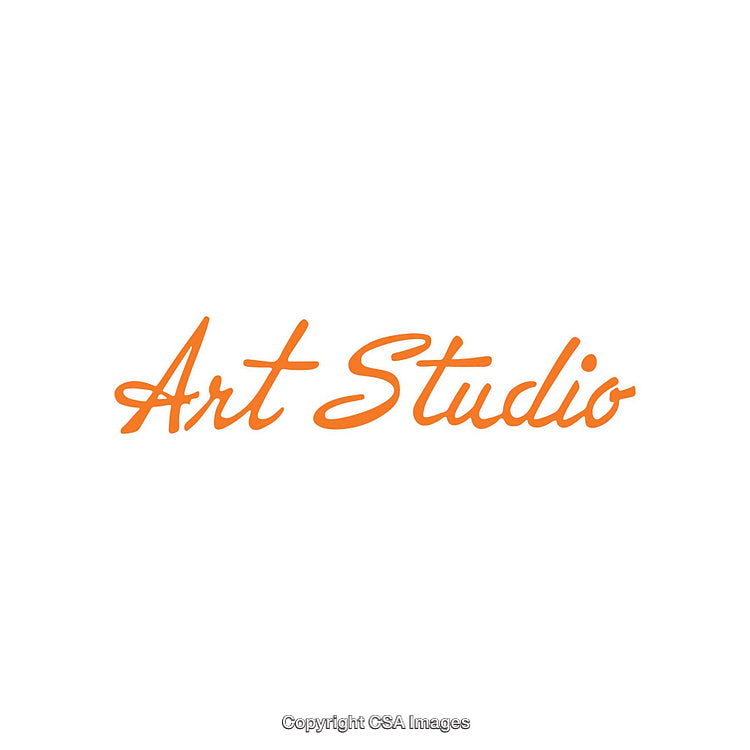 Orange Script Text Art Studio on White Background