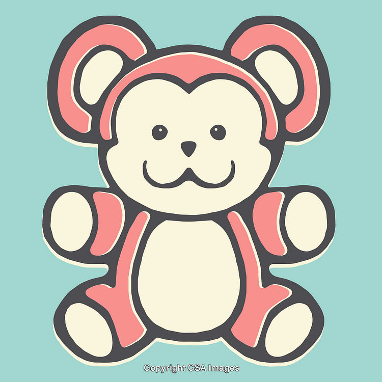 Adorable Pink Monkey Line Art Illustration on a Blue Background