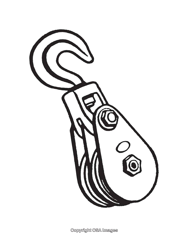 Mechanical Pulley Hook in Black and White Line Art Illustration