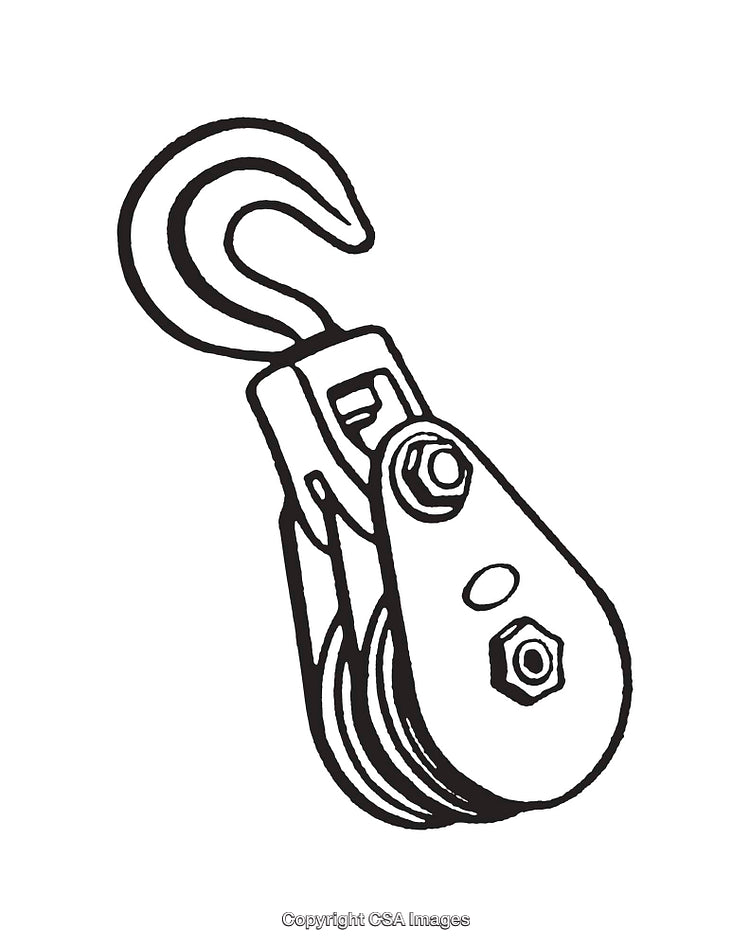 Mechanical Pulley Hook in Black and White Line Art Illustration