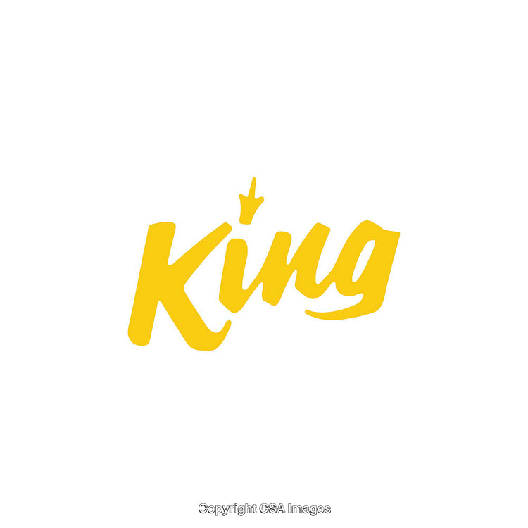 Bold Yellow Calligraphy Logo Design with a Crown Motif on White Background