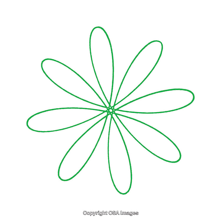 Green Abstract Geometric Flower Shape with Petal Motif on White Background