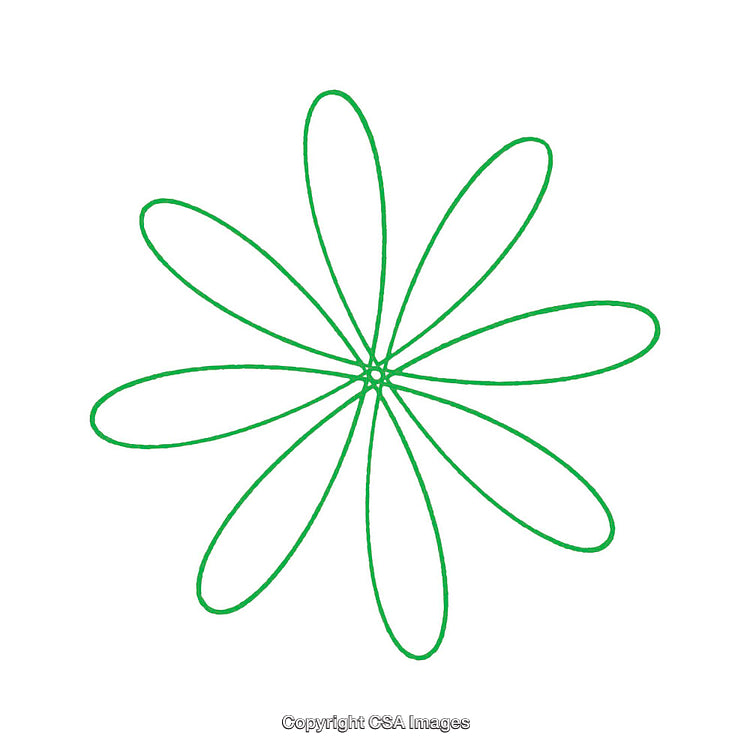 Green Abstract Geometric Flower Shape with Petal Motif on White Background