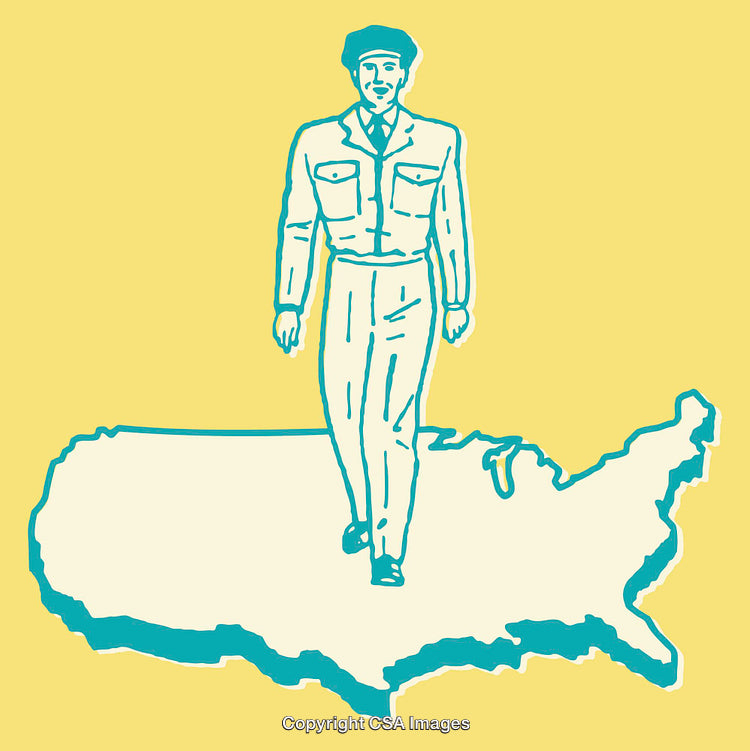 Illustration of a Figure Walking on the Map of the USA