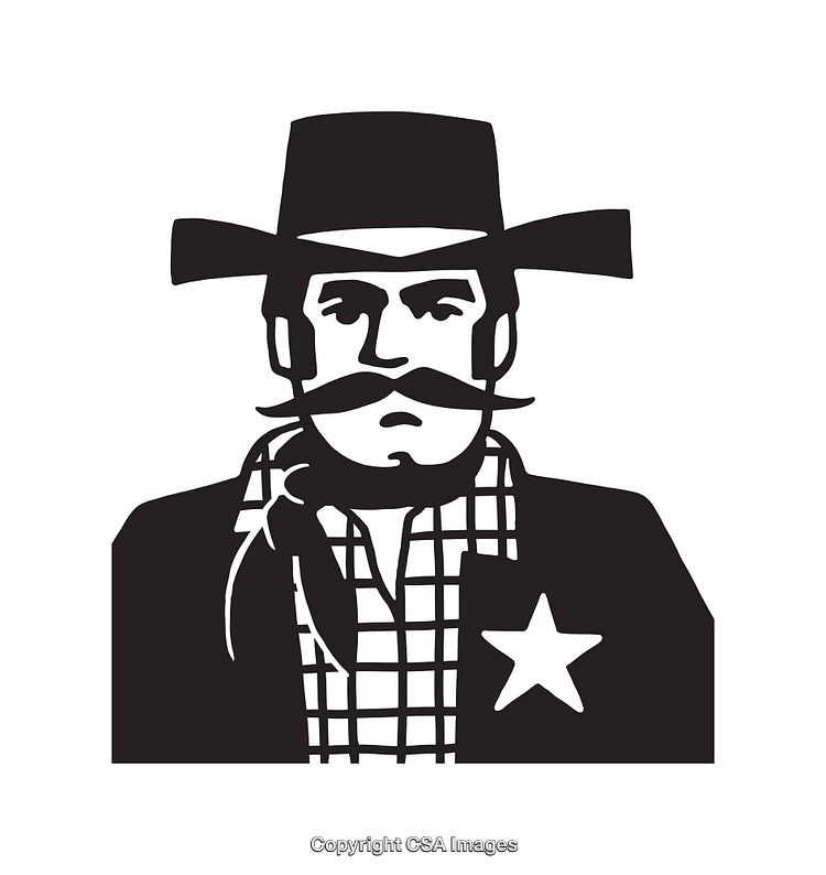 Black and White Vector Illustration of a Vintage Cowboy Sheriff