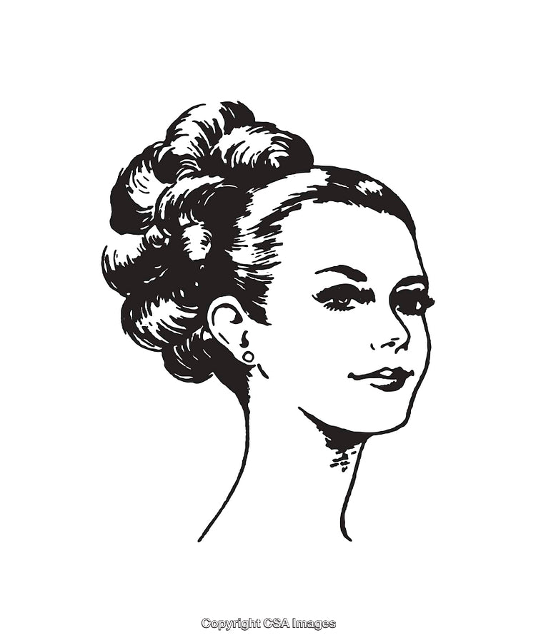 Elegant Black-and-White Line Art Portrait of a Stylish Woman