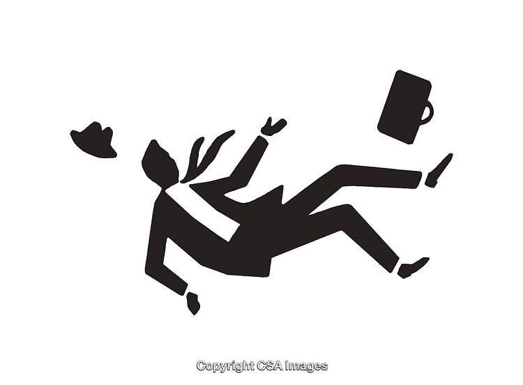 Silhouette of a Falling Businessman with Briefcase and Hat