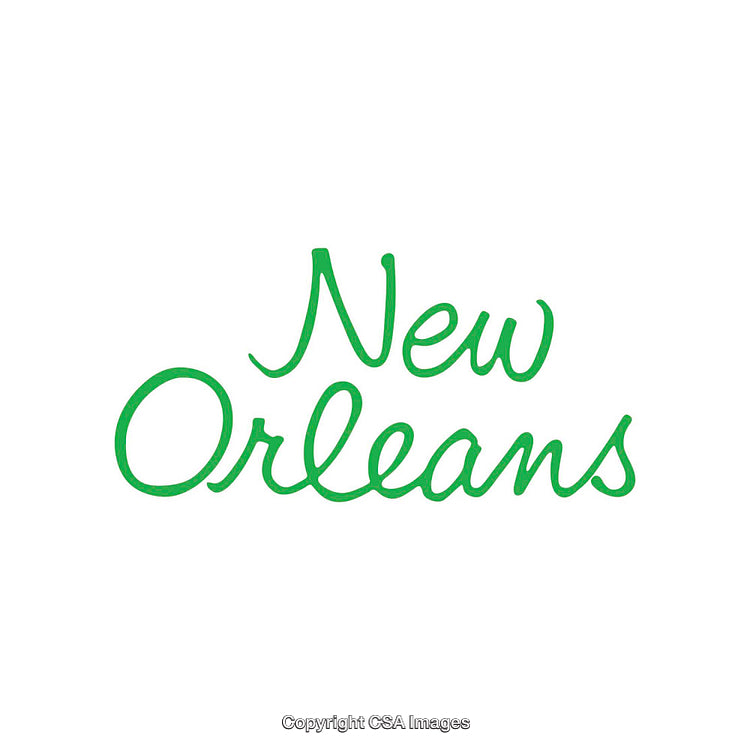 Green Hand-Lettered New Orleans Text on White Background in Artistic Style