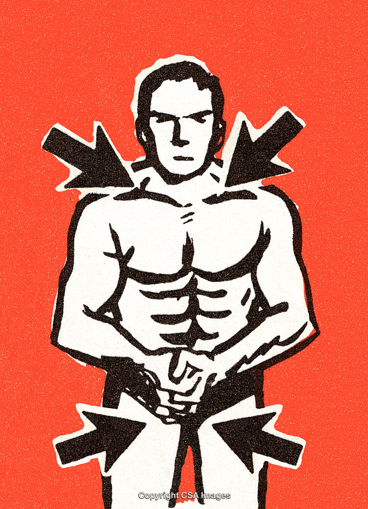 Illustration of a Fit Male Figure With Arrows Highlighting Body Parts