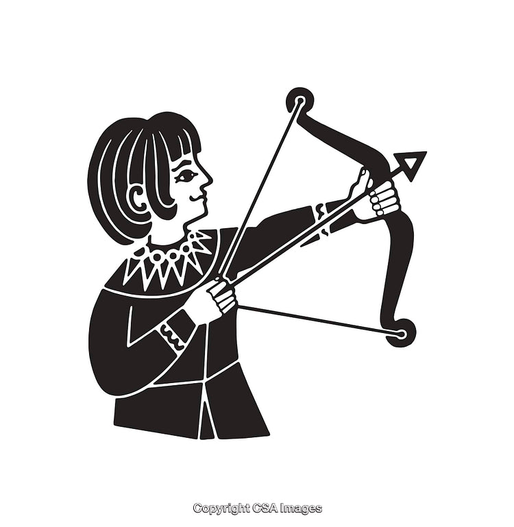 Illustration of a Person Aiming a Bow and Arrow in Black and White
