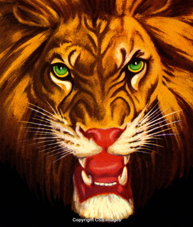 Vivid Portrait of Fierce Lion With Green Eyes and Expression of Determination