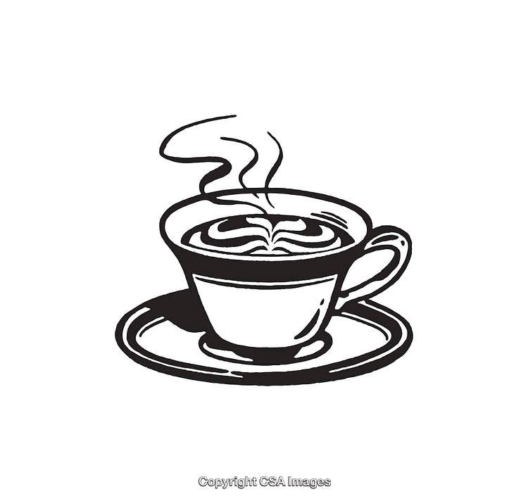 Elegant Black and White Line Art Illustration of a Coffee Cup