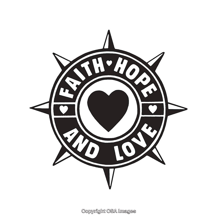 Black and White Compass Emblem with Faith, Hope and Love Symbolism