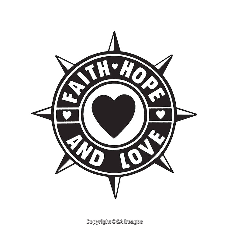 Black and White Compass Emblem with Faith, Hope and Love Symbolism