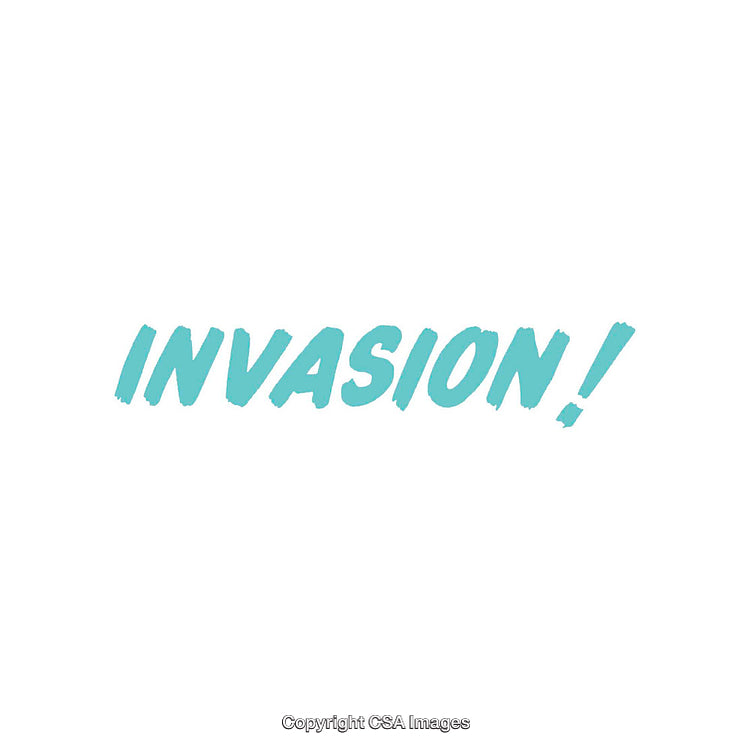 Turquoise 'Invasion!' Text on a Minimalistic White Background