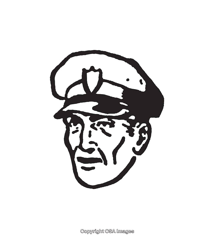 Black and White Line Art of a Uniformed Man Illustration