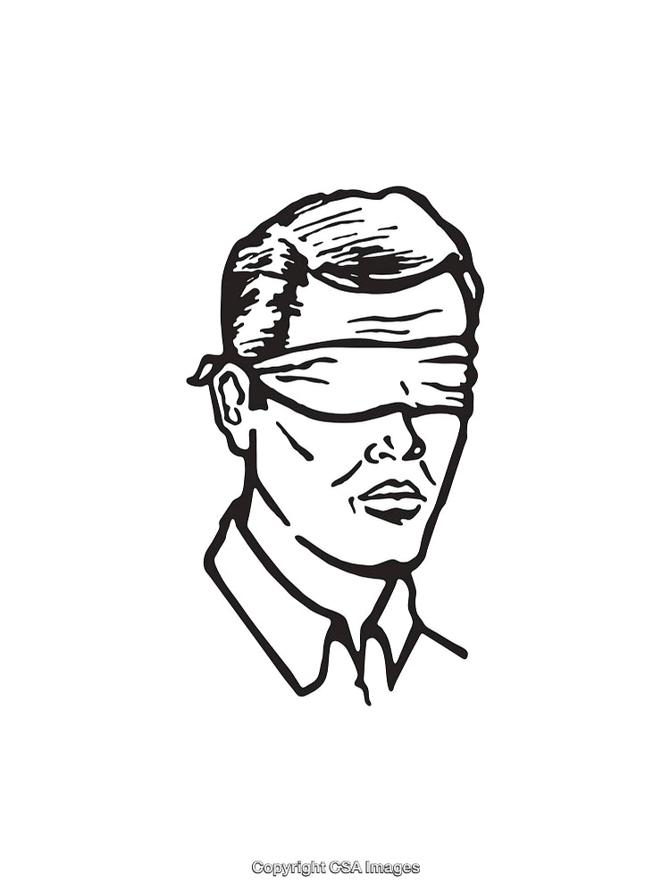 Black and White Line Art of Blindfolded Person in Minimalist Style