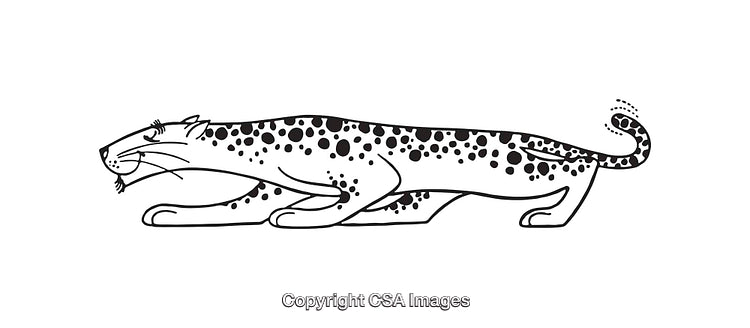 Black and White Sketch of a Leopard in Motion on White Background