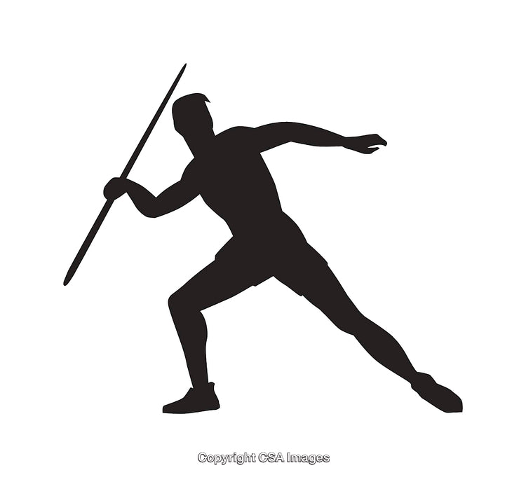 Silhouette of a Javelin Athlete in Motion Captured in Line Art