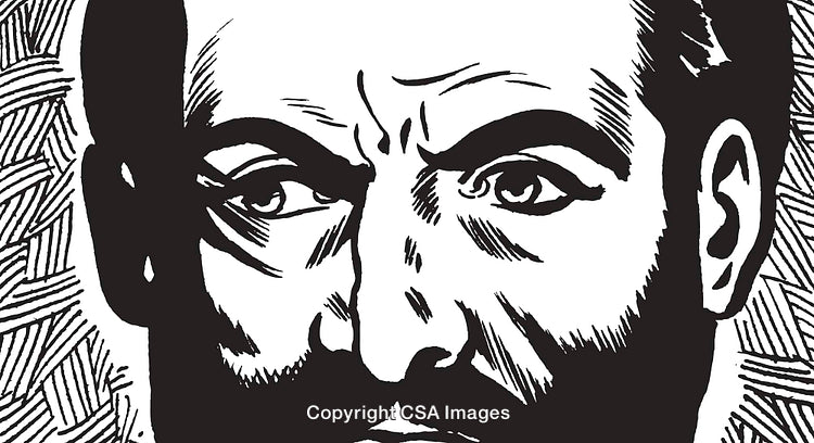 High Contrast Line Art Portrait of a Bearded Man's Face