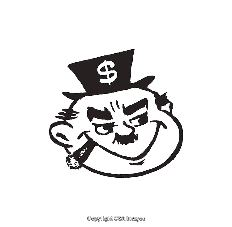 Retro Black And White Illustration of Rich Man with Top Hat and Cigar