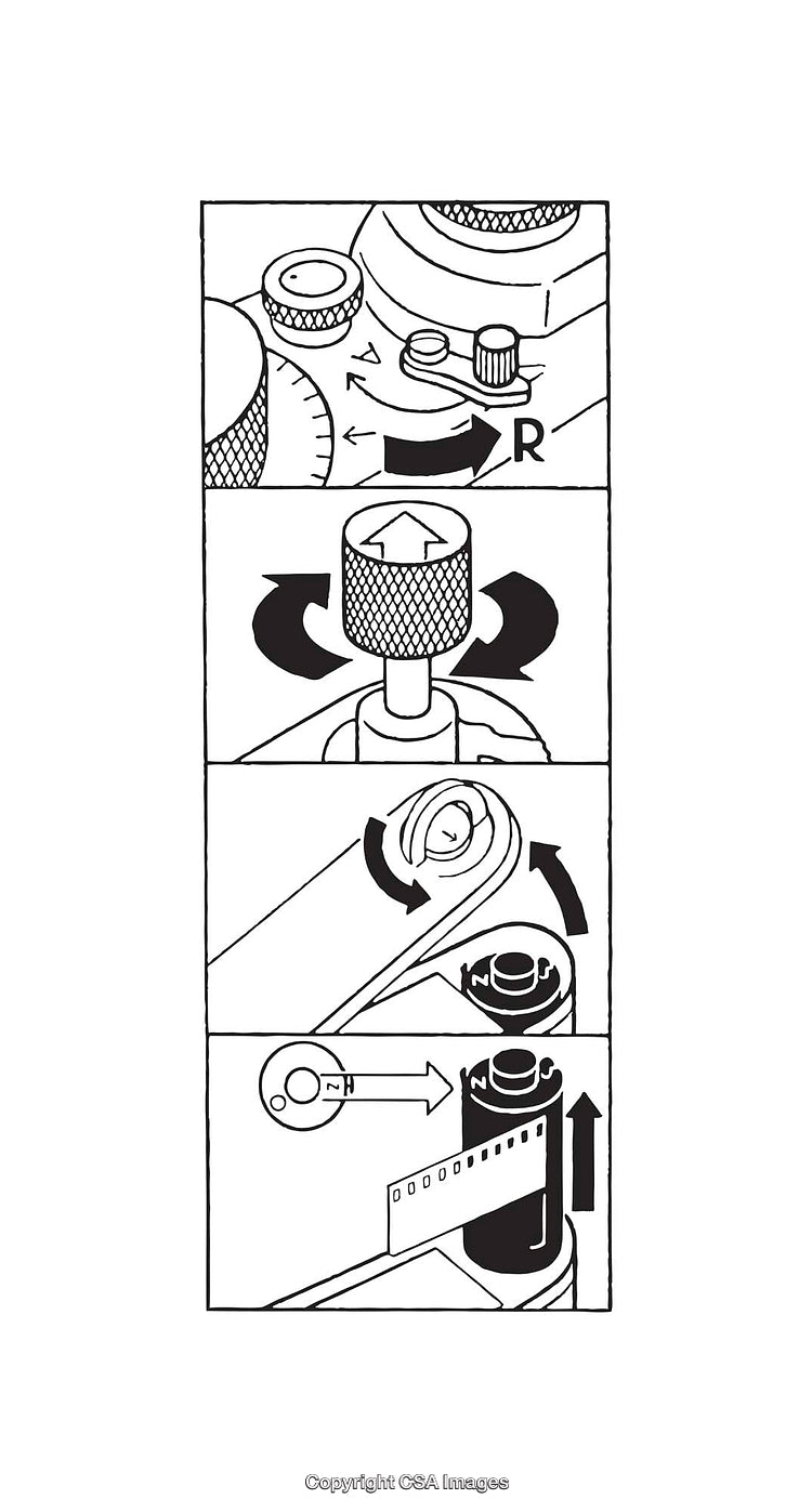 Black and White Diagram of Film Camera Operation Mechanics